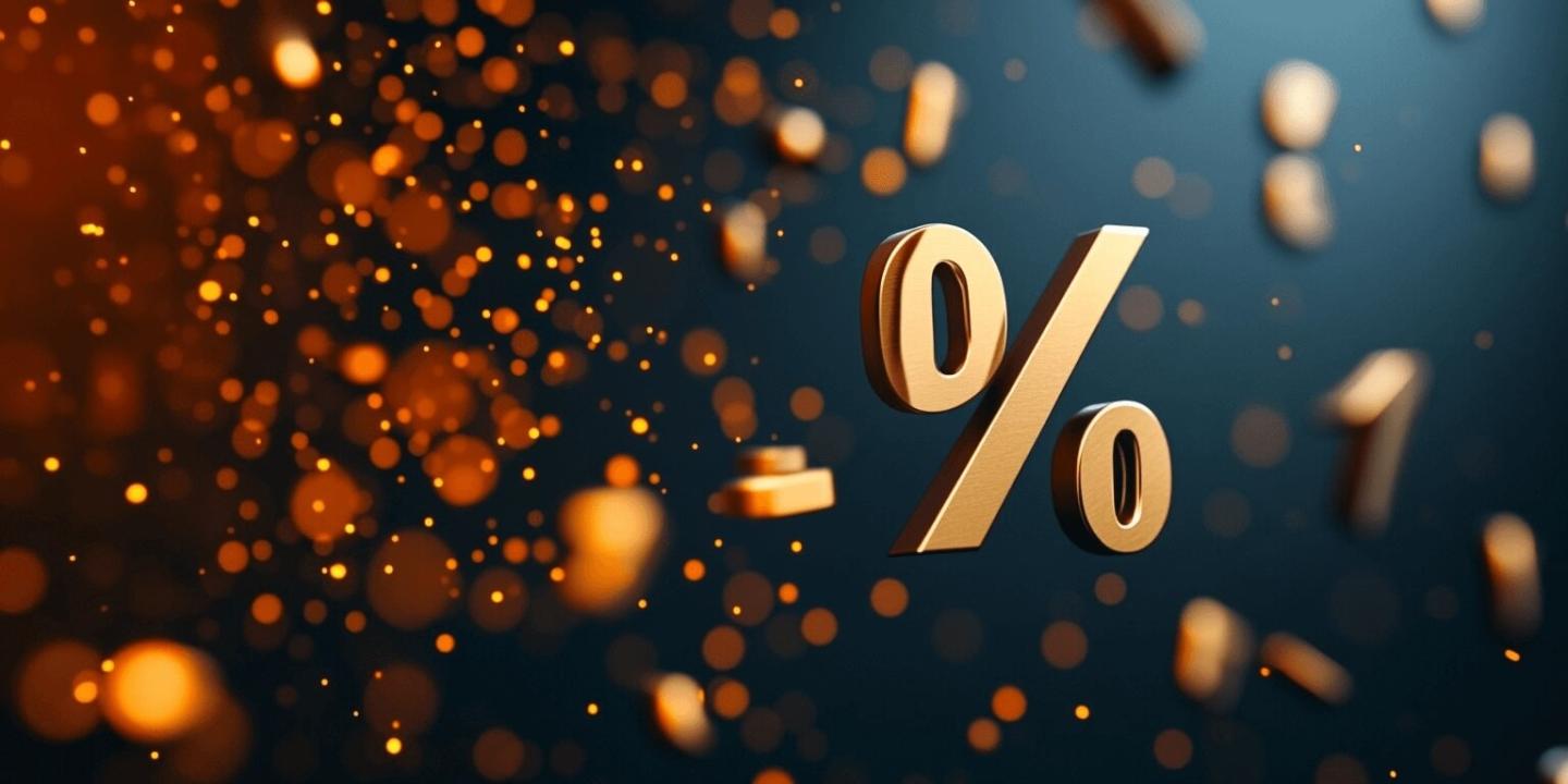 Golden percentage signs on a dark background