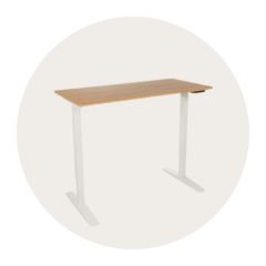 White, modern mobile pedestal against a beige, round background