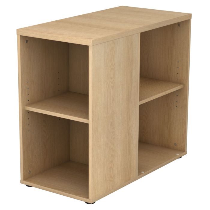 Modern, open office shelving in beech finish